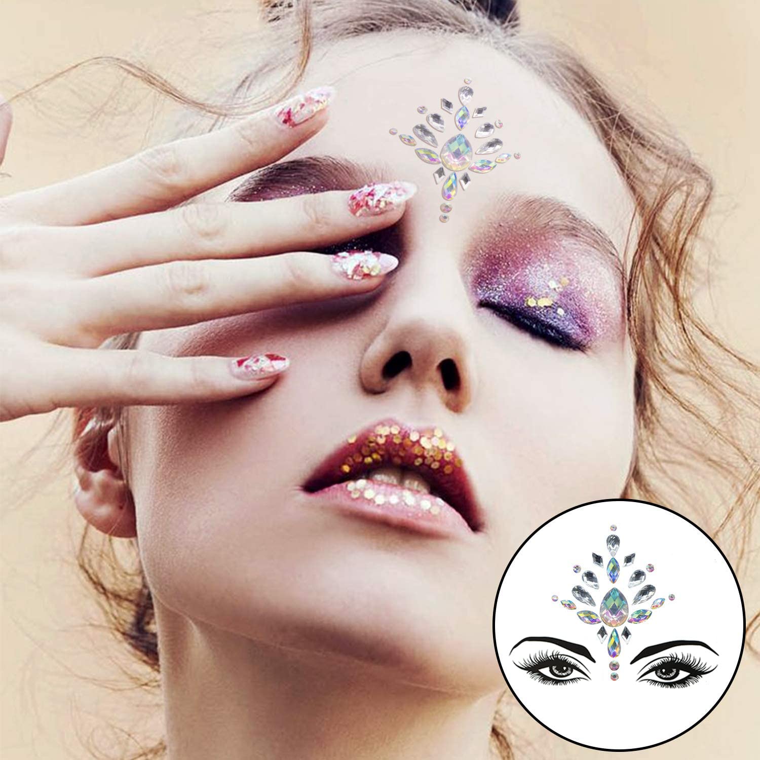 Qiseven bijoux visage sirene sur les joues, touche lumineuse et durable.
