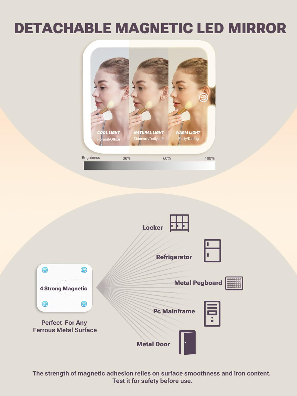 Qislee miroir LED amovible avec rotation à 360° pour un angle idéal.