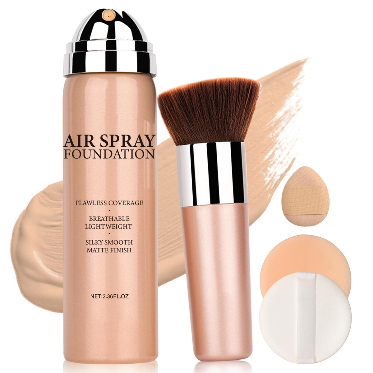 QIUFSSE fond de teint aérosol, application légère pour un teint naturel et uniforme.