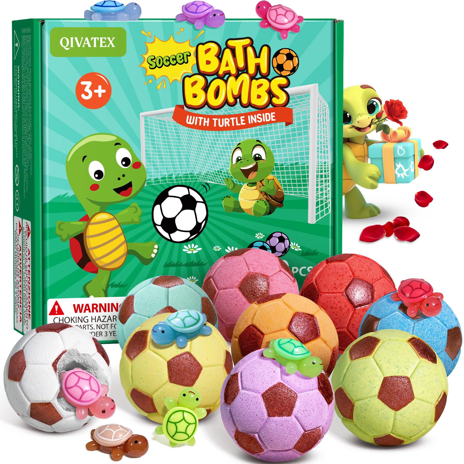 Qivatex bombes bain avec surprise tortue, cadeau ludique pour enfants.