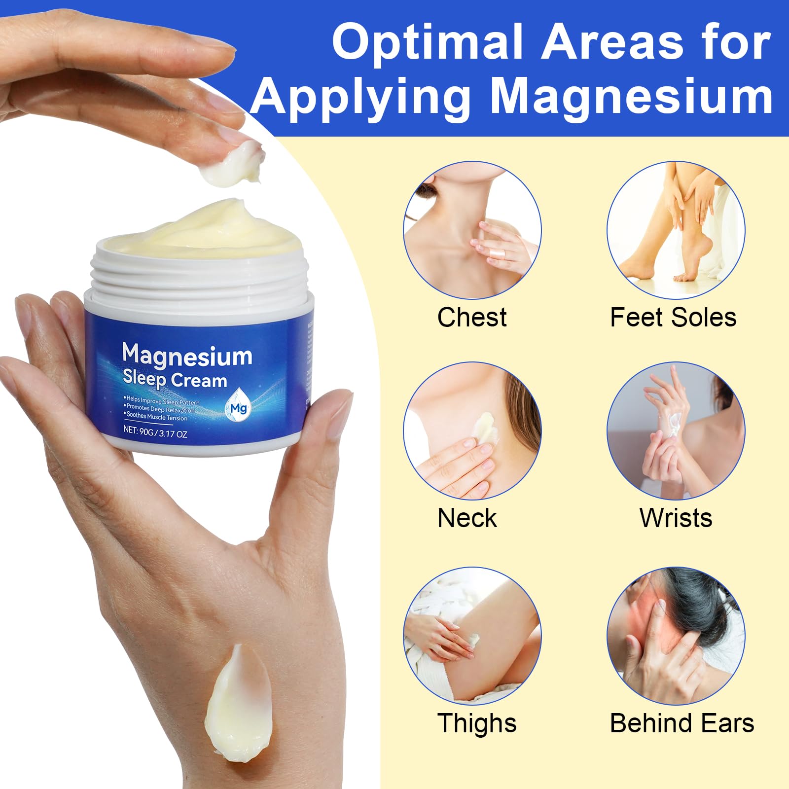 QJCWXIAOX crème magnésium enrichie en huile d'amande et lavande apaise la peau.
