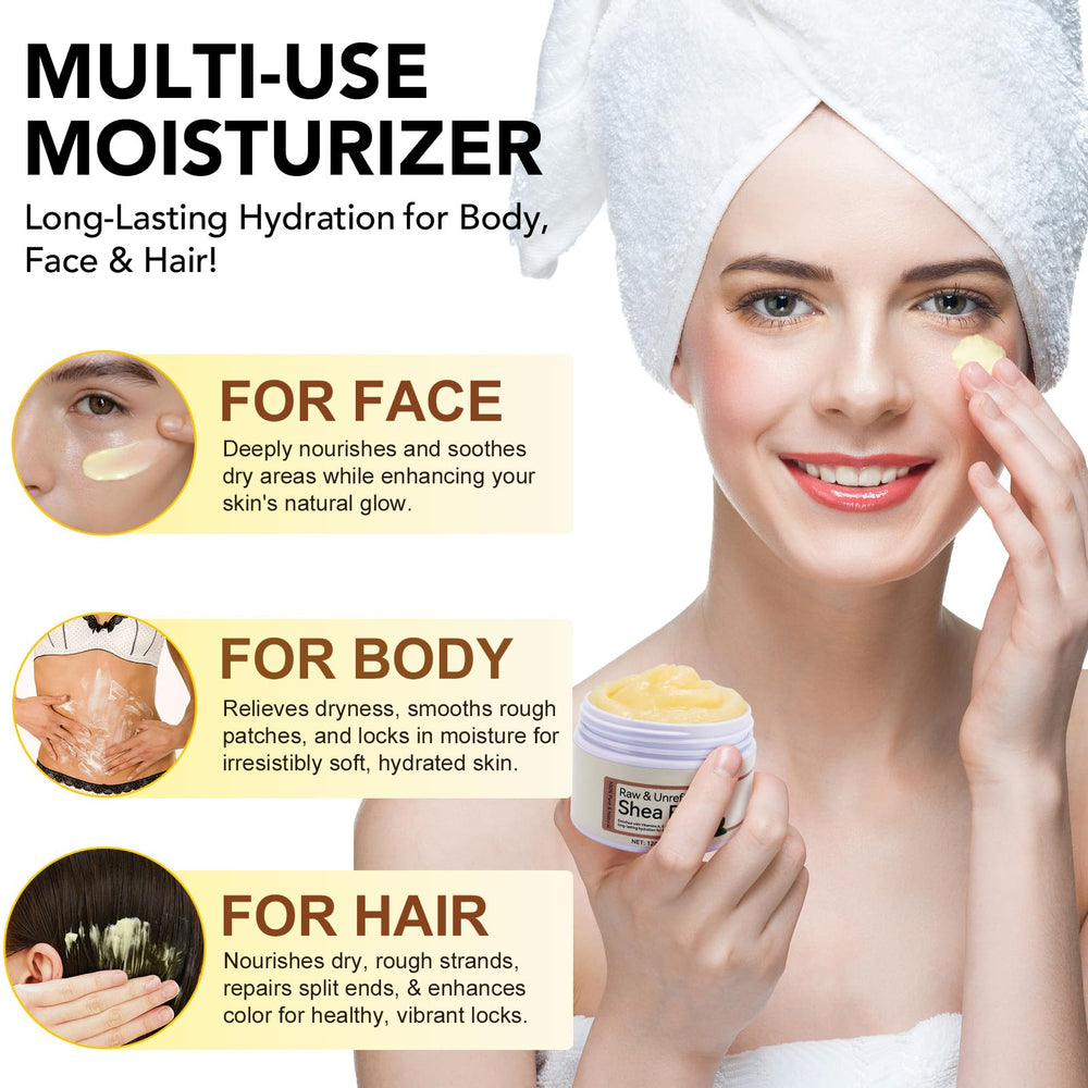 QJCWXIAOX Texture-beurre-karite-brut, crème nourrissante pour peau et cheveux.