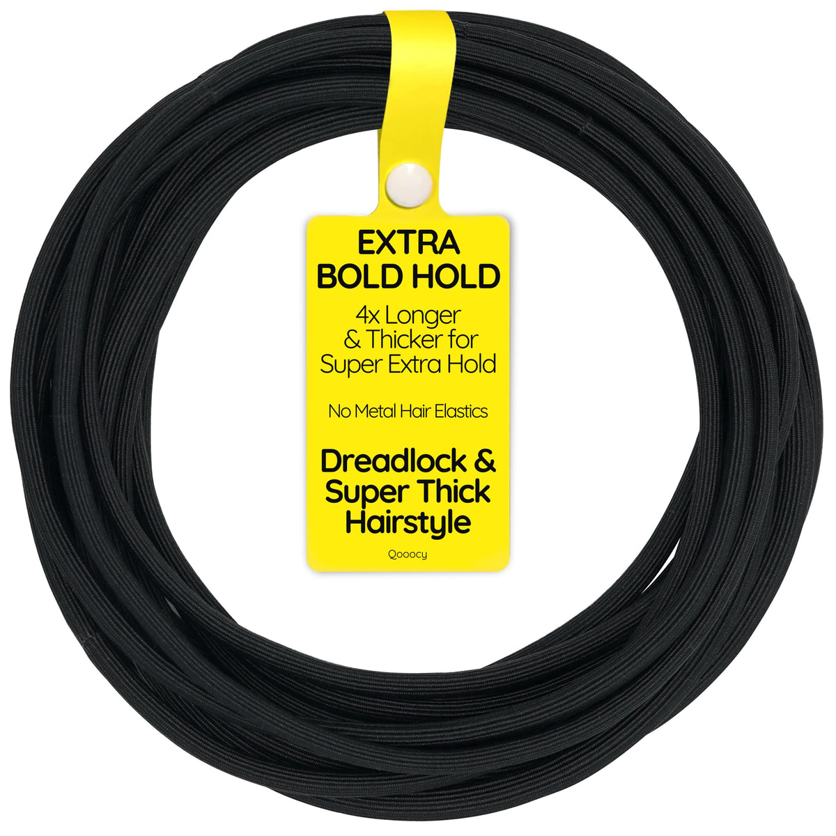 Élastiques Qooocy noir très longs, lot de 12, adaptés aux cheveux volumineux.
