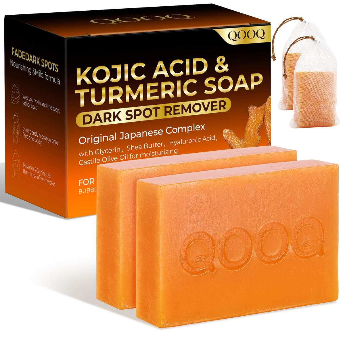 Savon QOOQ Turmeric Acide Kojique, barre nettoyante pour éclairer le teint.