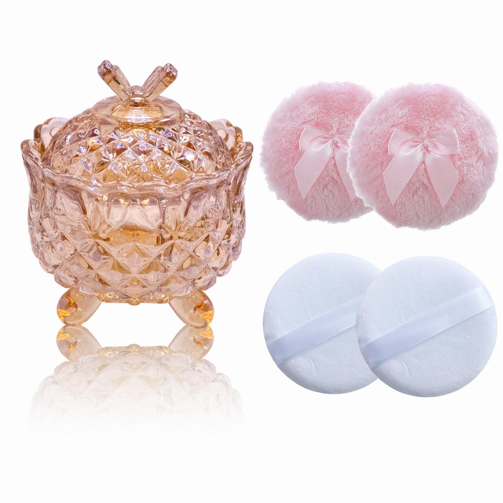 Boîte cristal Qopoto en ambre, rangement élégant pour poudres et accessoires.