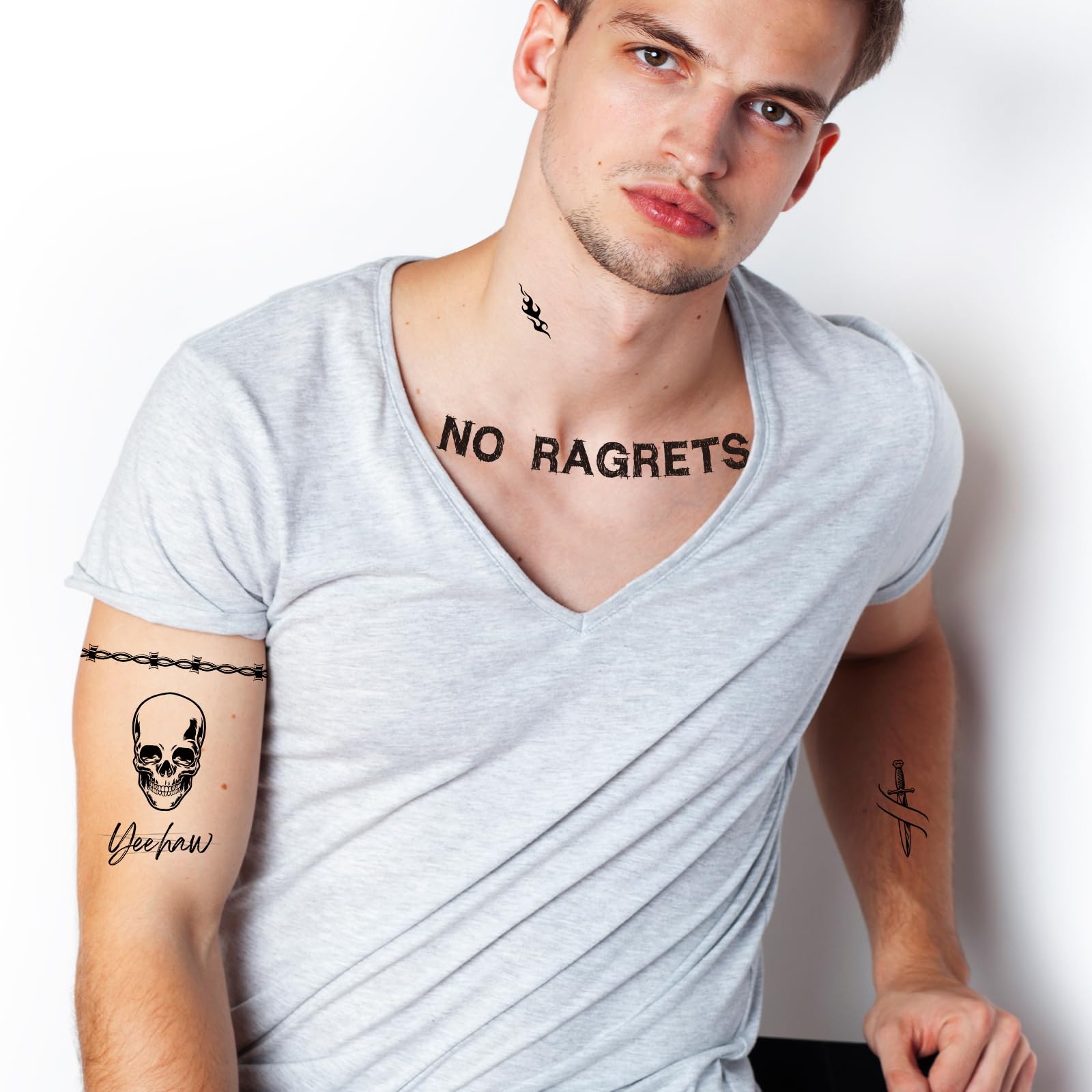 Tatouage Qpout dos, fil de fer barbelé, look audacieux et réversible.