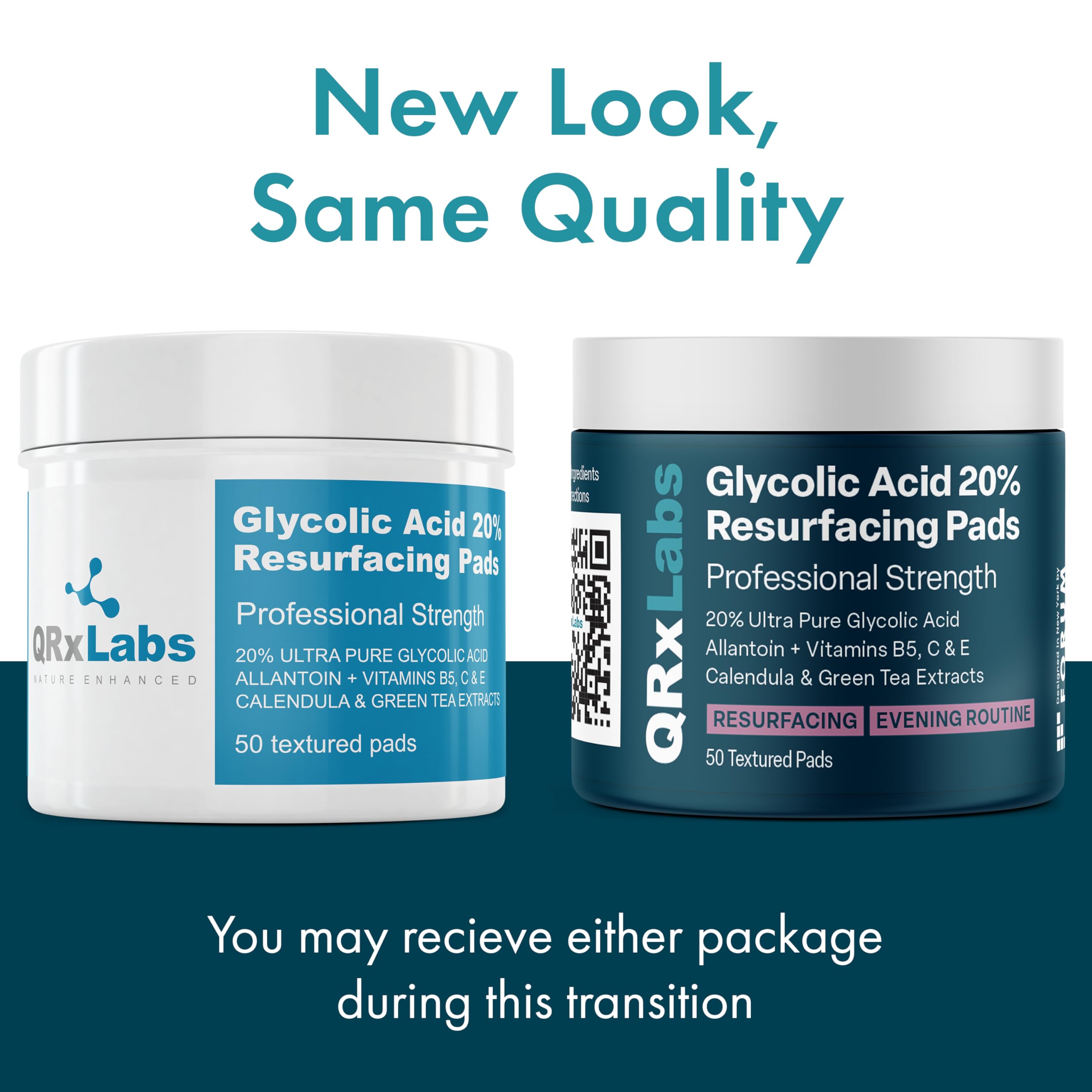 Tampons glycoliques QRxLabs pour le corps, exfoliation douce.