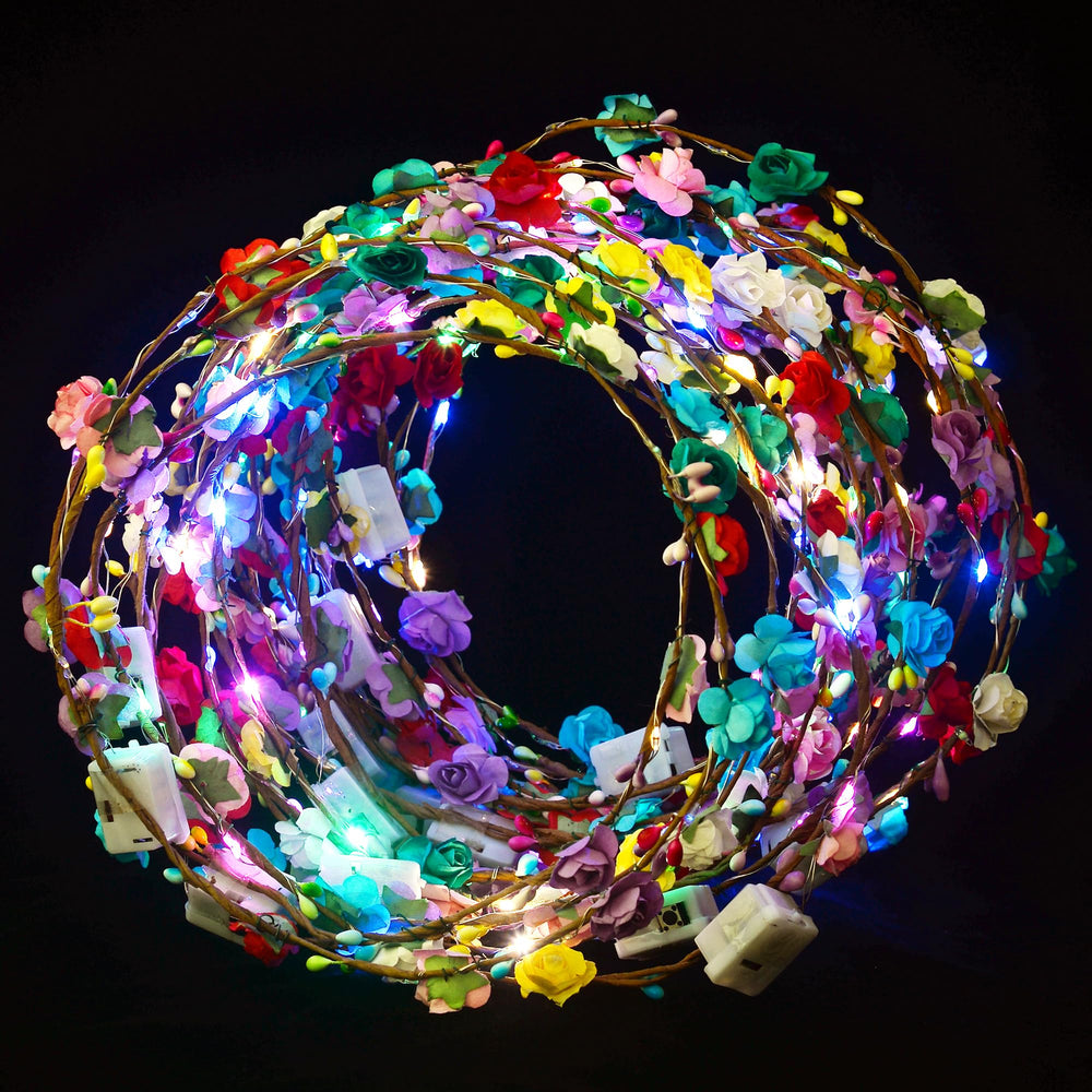 QSJQAMG couronne fleurs lumineuses: accessoire féerique pour fêtes, accentue votre allure nocturne.