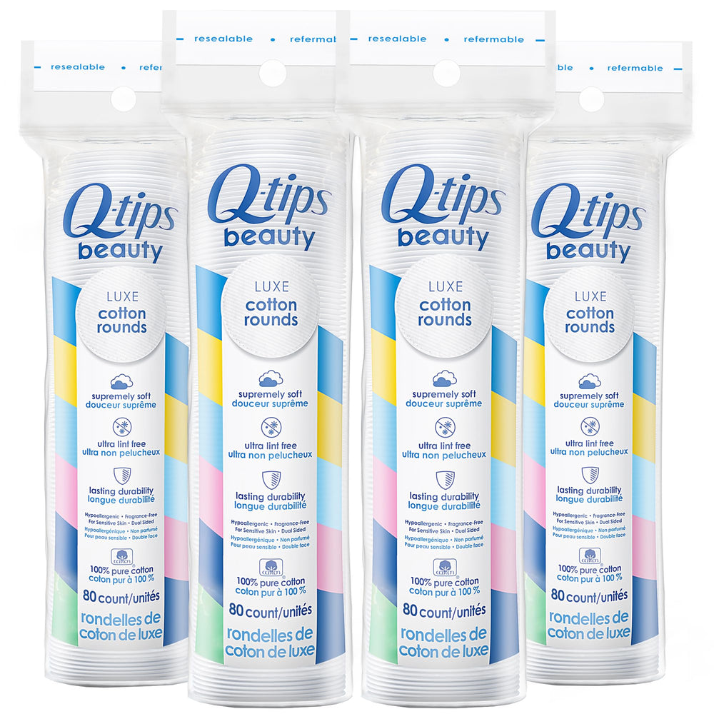 Q-tips Beauté Luxe coton ronds, côté gaufré pour une application précise et agréable.