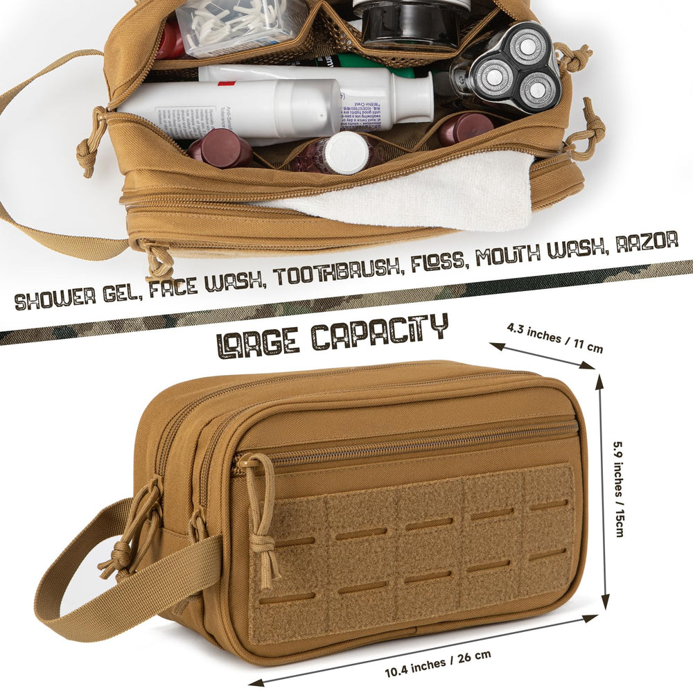 QT&QY trousse toilette tactique avec rangements sèches et humides pour l'organisation.