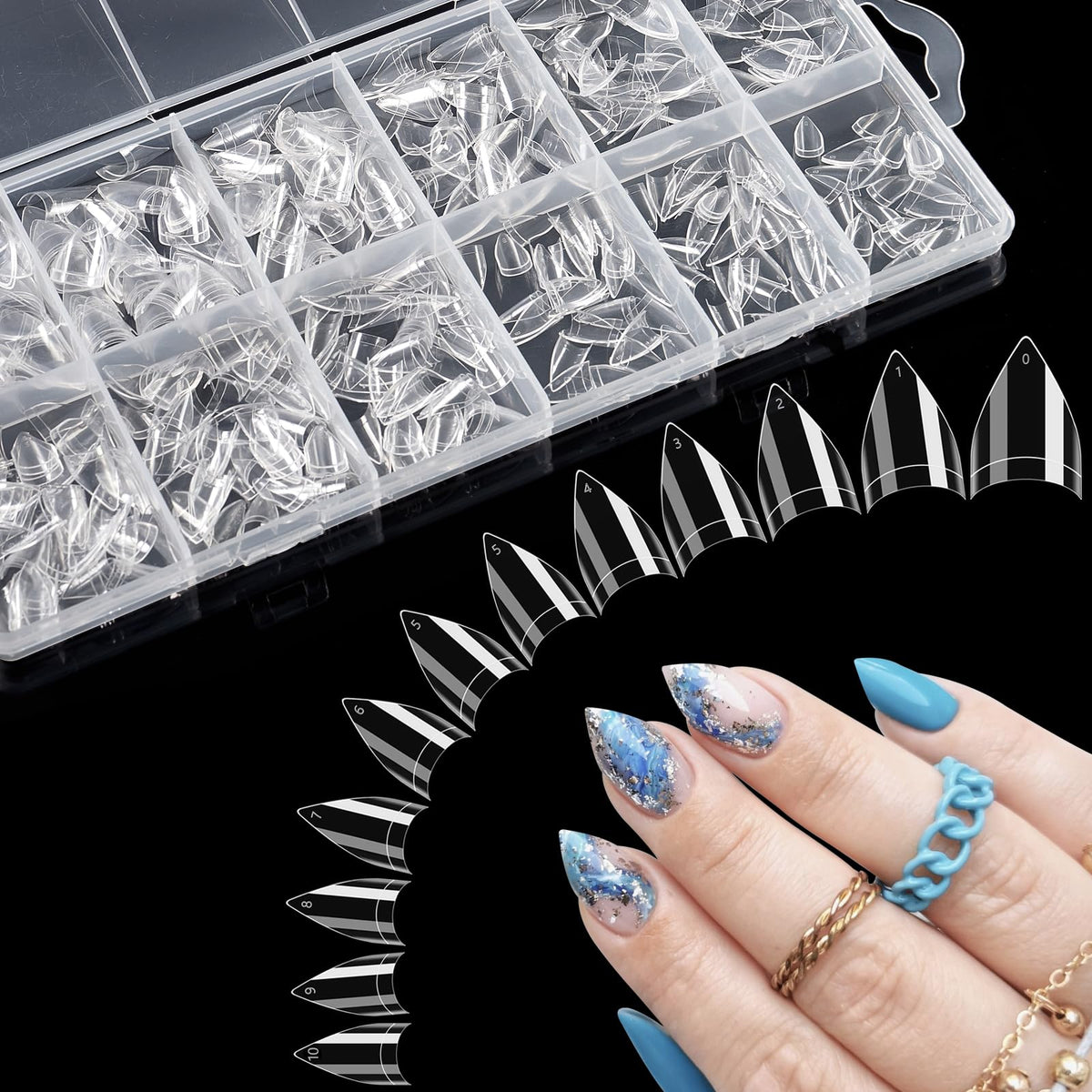 Les embouts Quaferen stiletto court clairs en boîte offrent un rendu naturel.