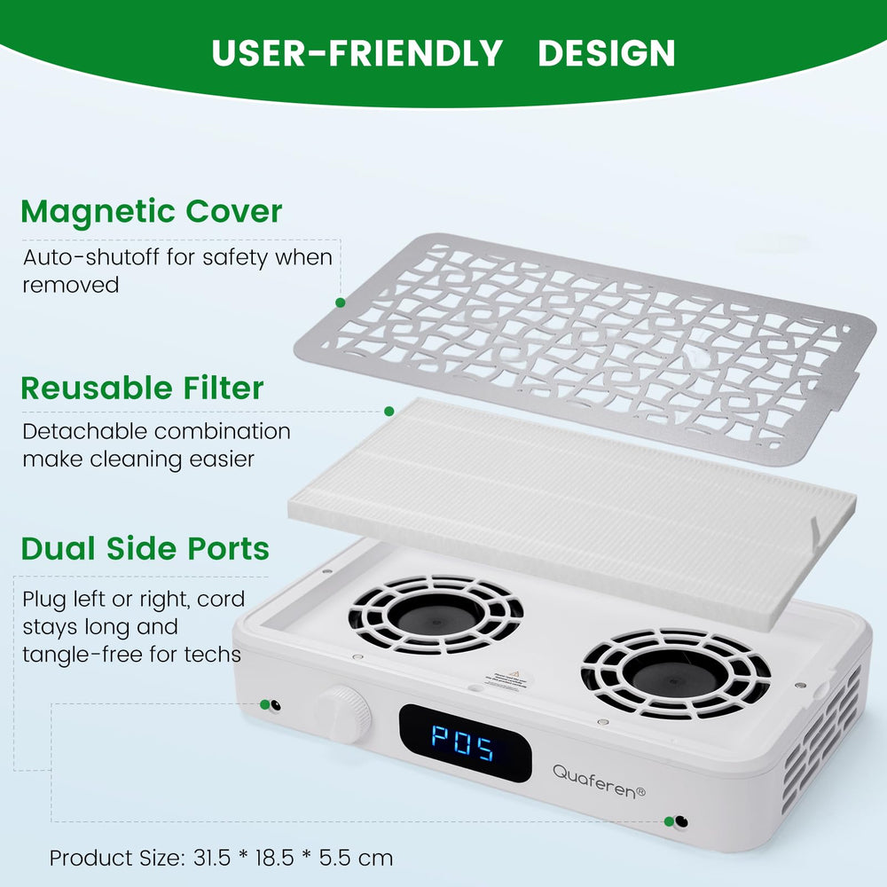 Quaferen Nail Dust Collector, filtre réutilisable facile à nettoyer pour une utilisation prolongée.