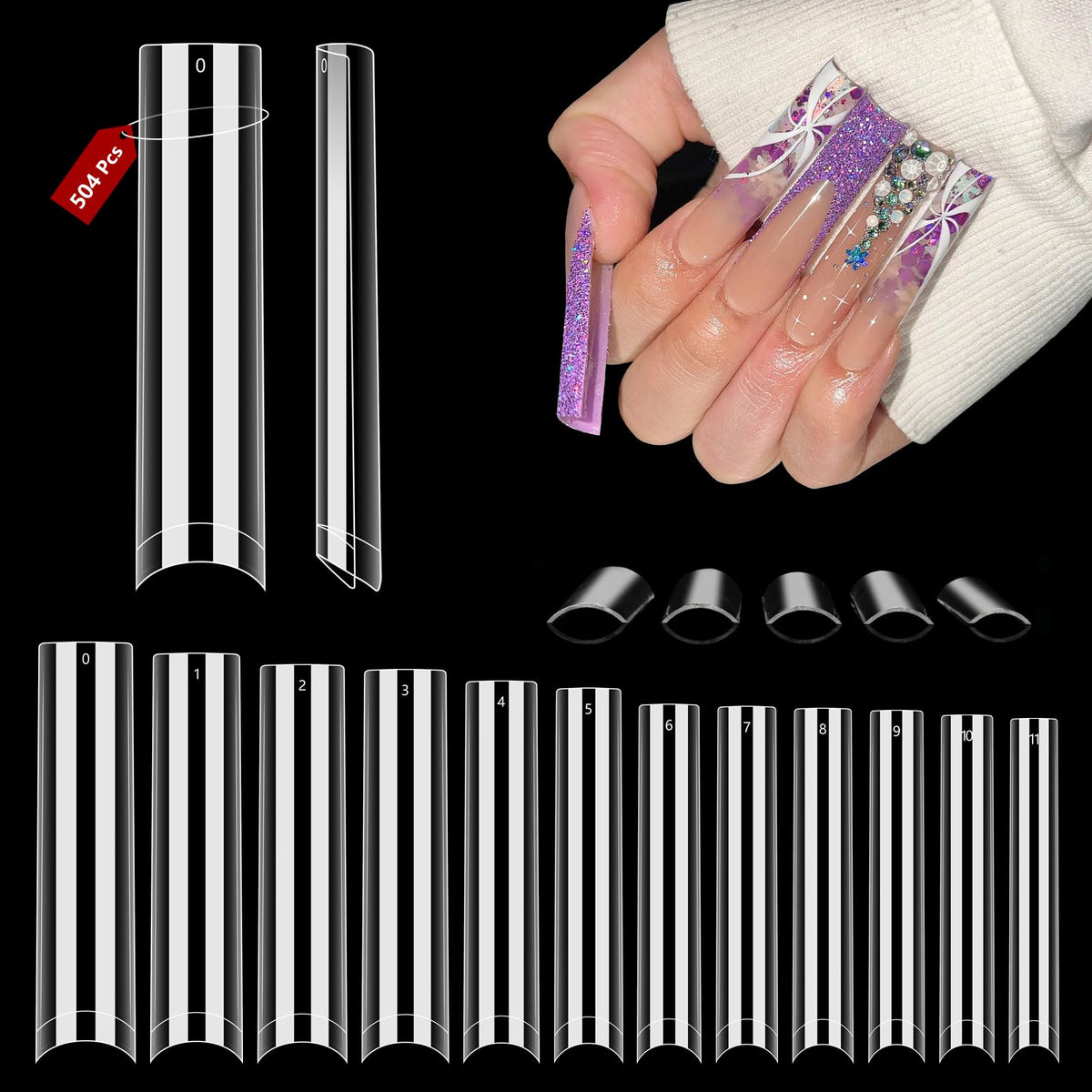 Tips Quaferen ongles plat sans courbe, ajustement sûr et longue tenue.
