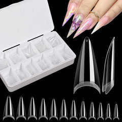 Tip stiletto transparents Quaferen, demi-couvercle, pose durable et nette.