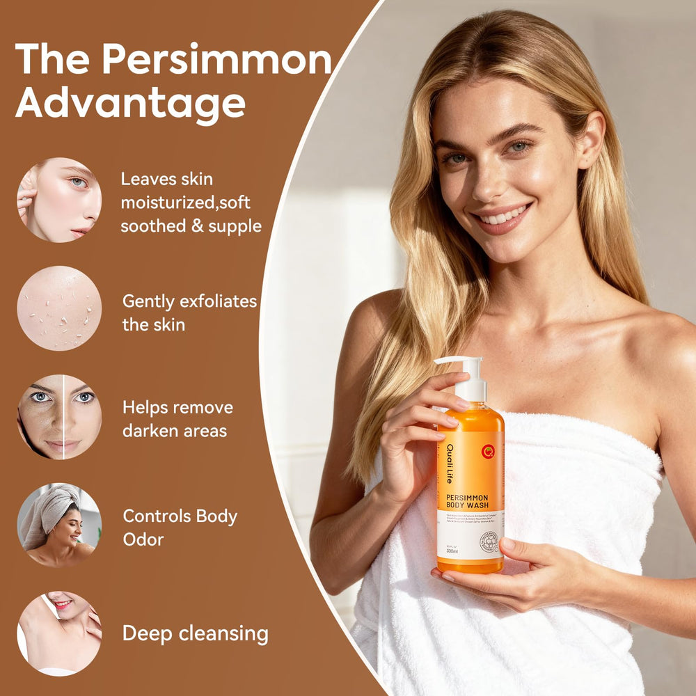 QualiLife Persimmon Gel Douche – beurre-karite pour une douceur nourrissante.