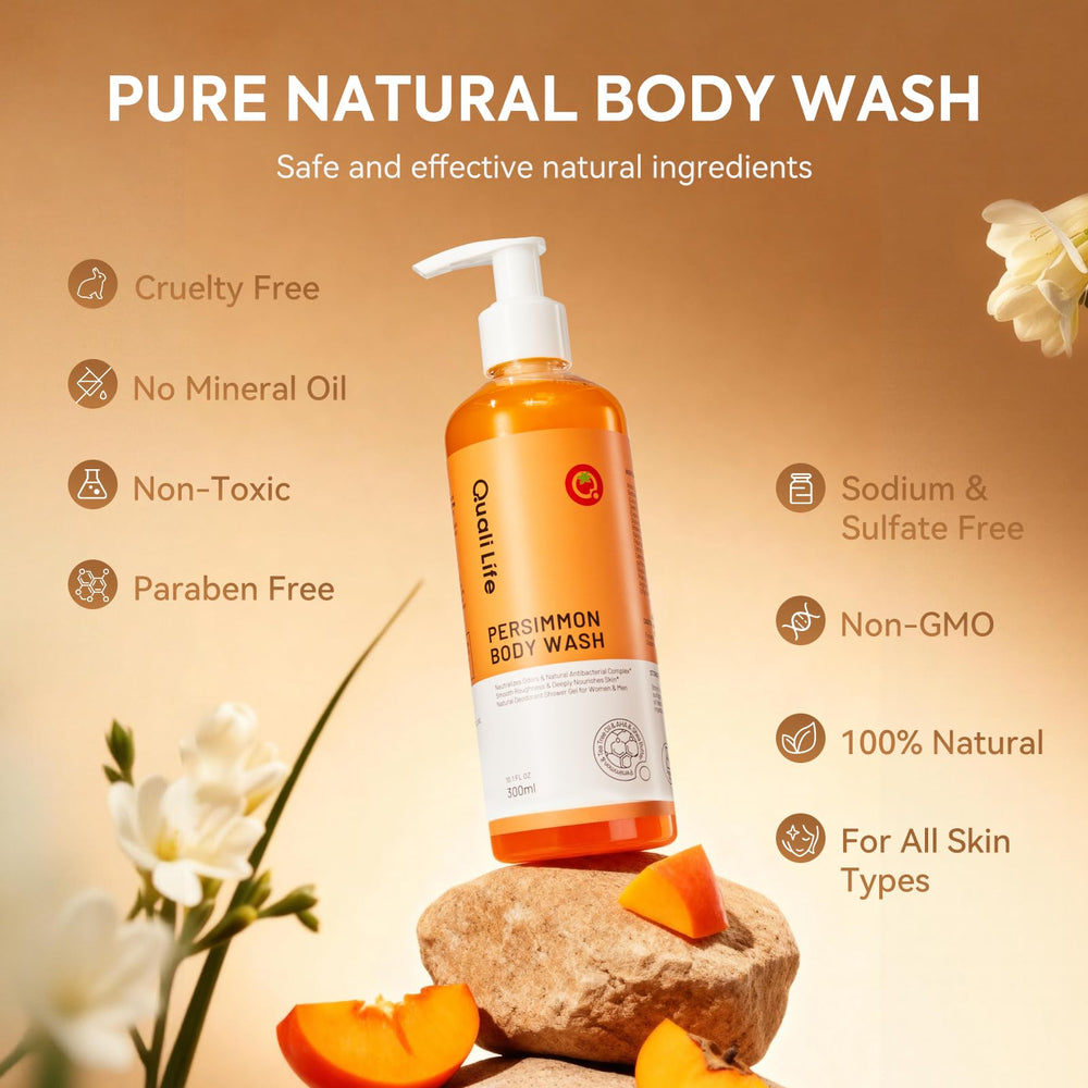 QualiLife Persimmon Gel Douche – parfum-doux évoquant fraîcheur et douceur.