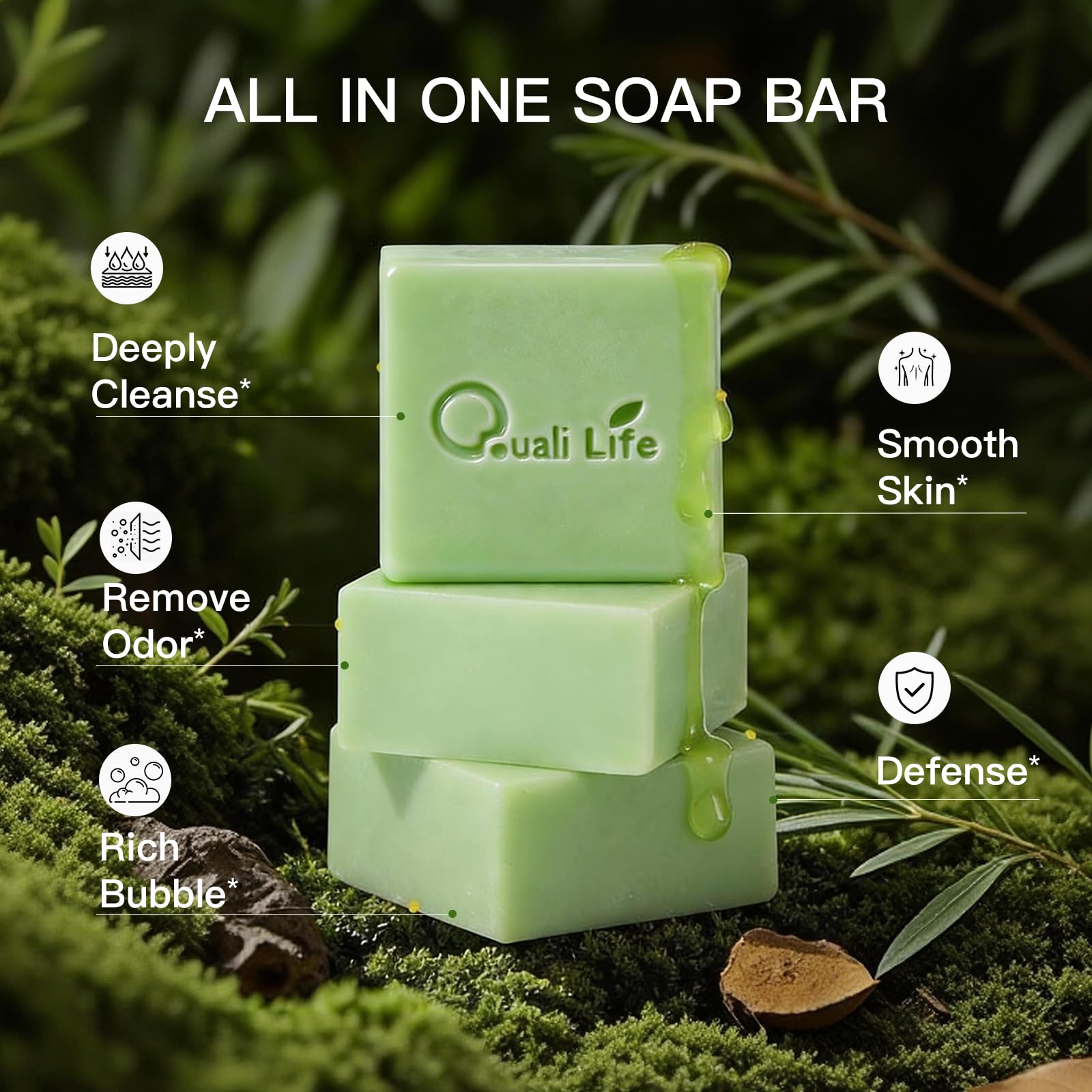 QualiLife Tea Tree Soap deep-cleaning formula refreshes without drying.