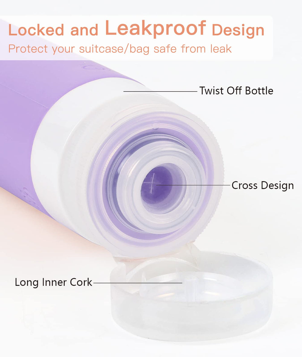 Quatish bouteilles silicone sans BPA, parfaites pour shampoing et après-shampoing.