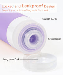 Quatish bouteilles silicone sans BPA, parfaites pour shampoing et après-shampoing.