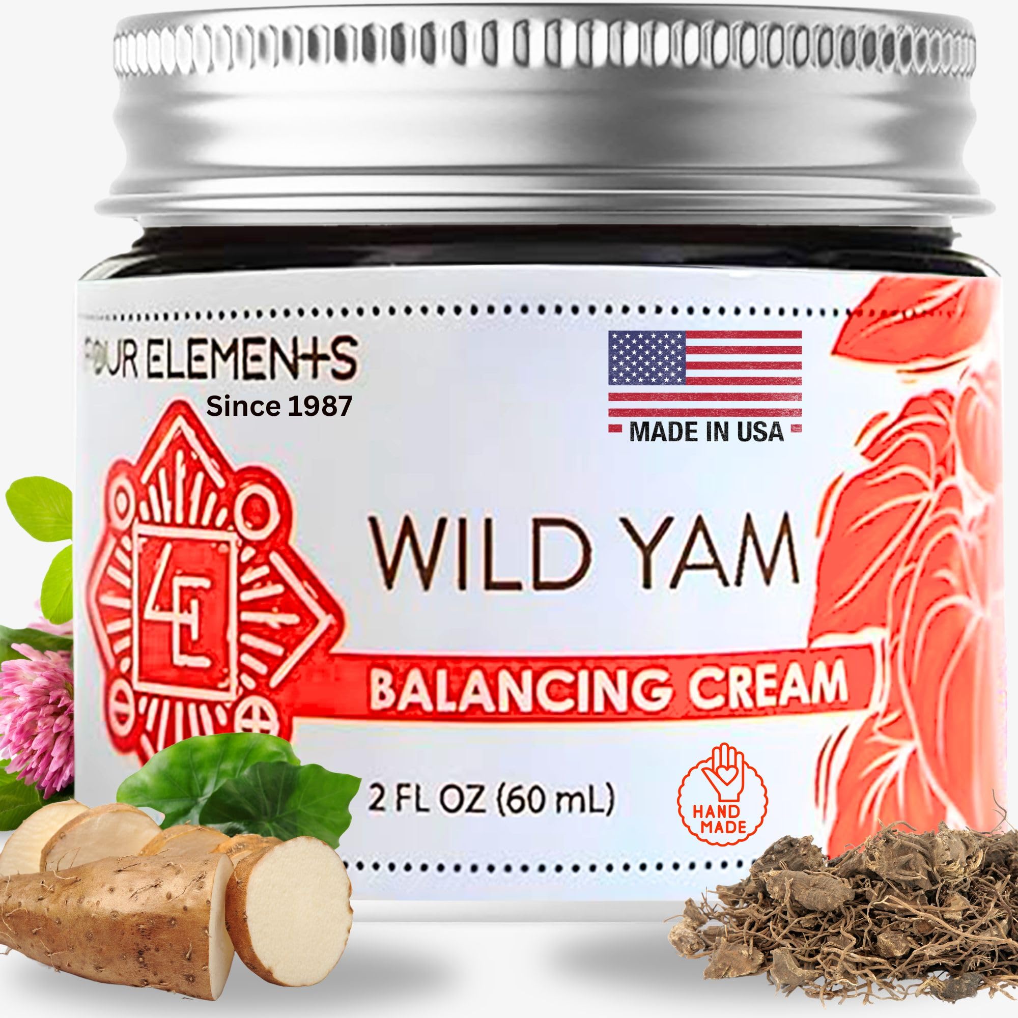 Crème équilibrante Four Elements 4E dans sa bouteille, soutien potentiel à l'équilibre naturel.