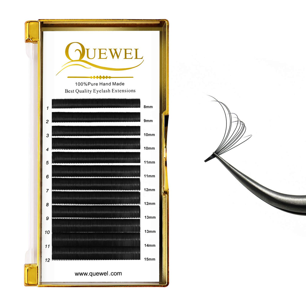 QUEWEL Easy Fan Lash Extensions 15mm mix, volume impressionnant sans poids.