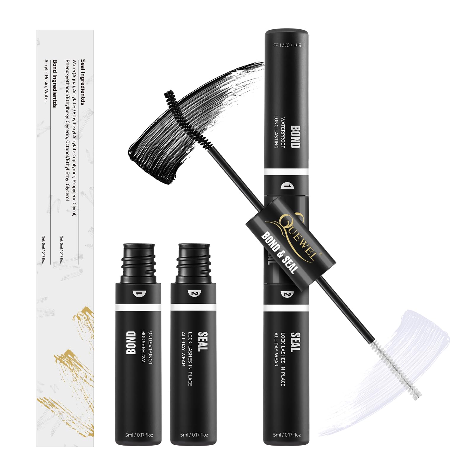 QUEWEL Lash Clusters Bond & Seal – bouteille double-tête pratique pour utilisation facile