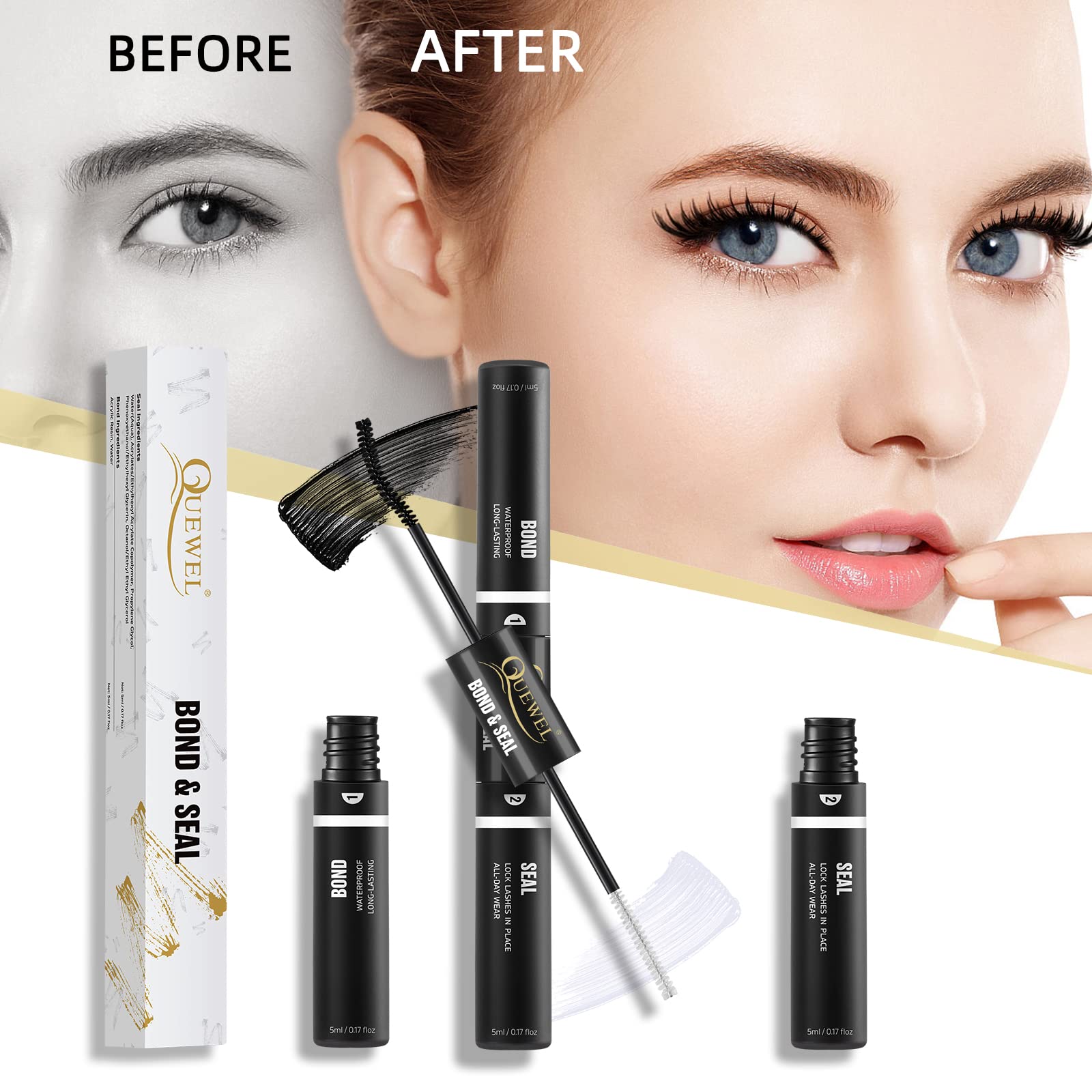 Imperméable et fiable avec QUEWEL Lash Clusters Bond & Seal sous humidité