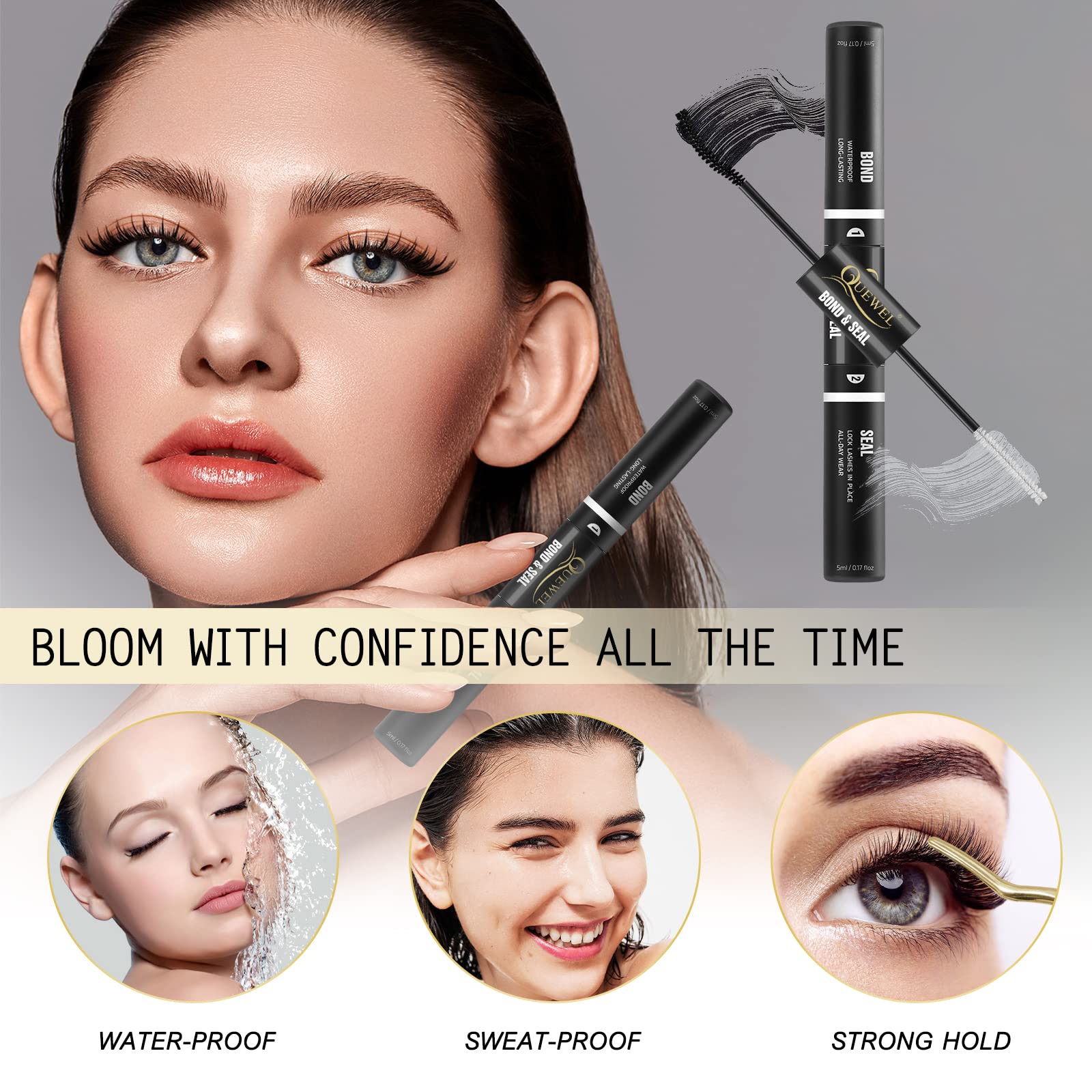 Formule douce de QUEWEL Lash Clusters Bond & Seal pour cils sensibles