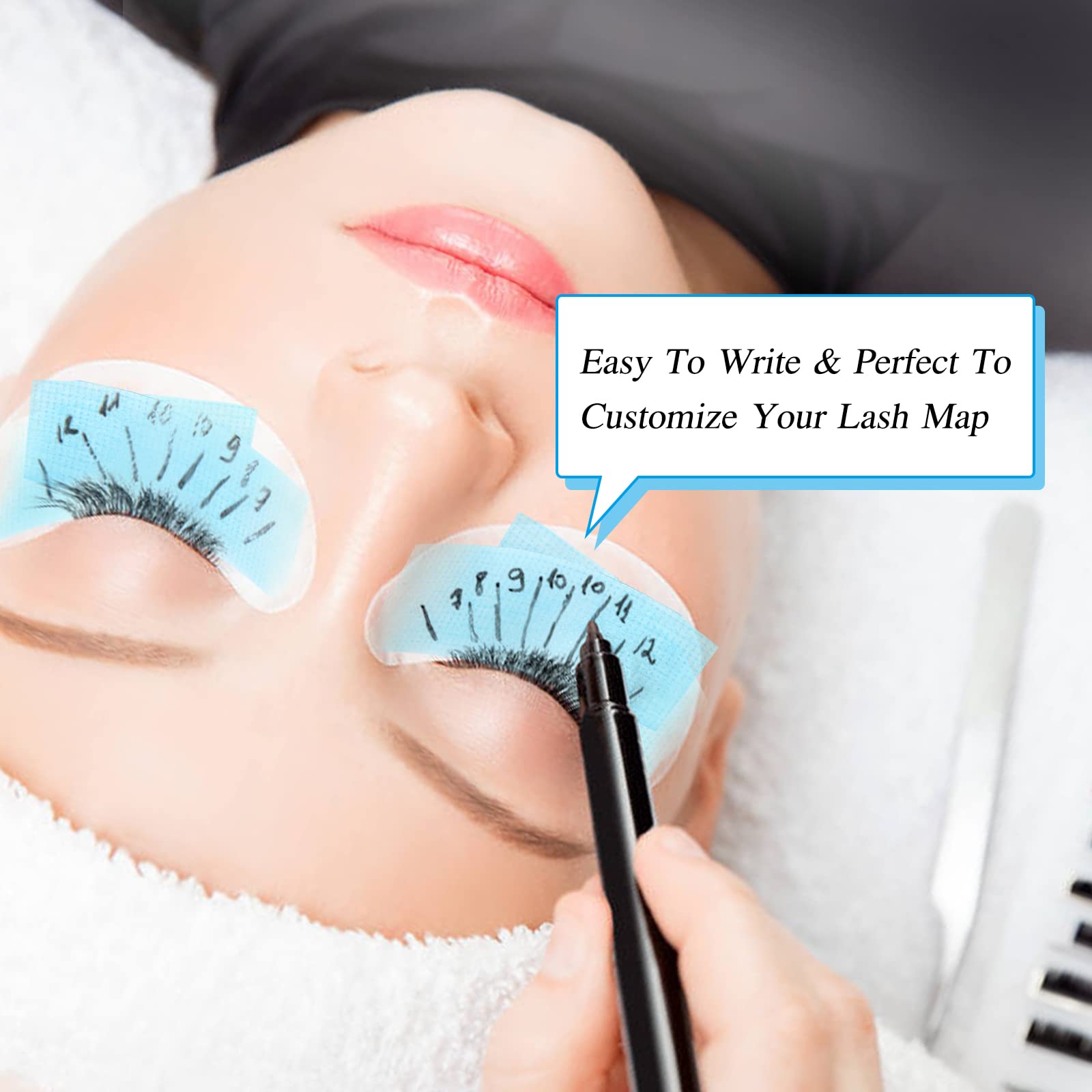 QUEWEL Lash Tape bleu, dimensions pratiques pour extensions et pose précise.