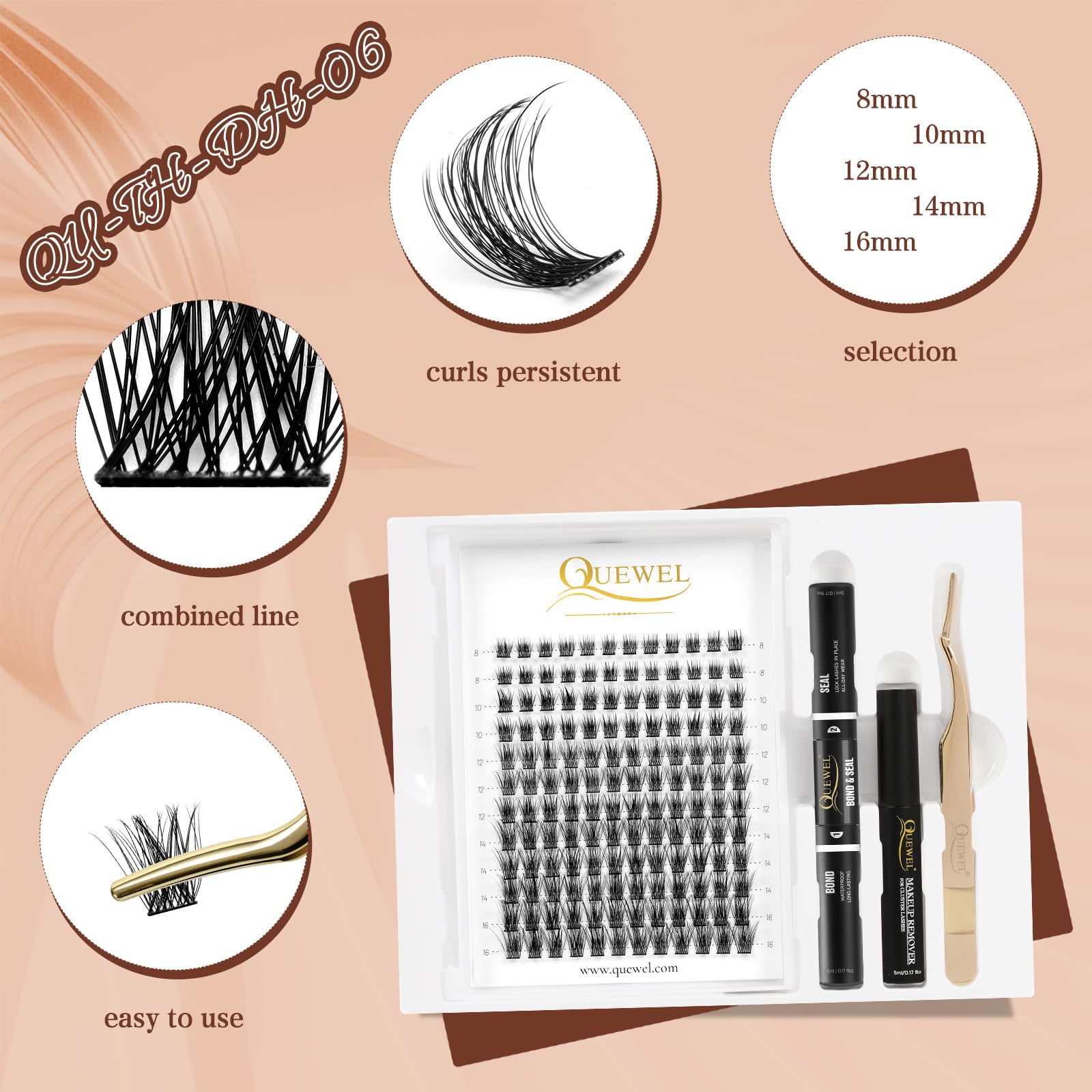 QUEWEL pince-cils doré pour une pose précise et rapide