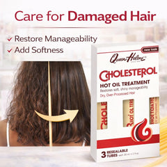 Queen Helene Cholesterol Hot Oil Treatment apply-closeup demonstrates easy application to hair