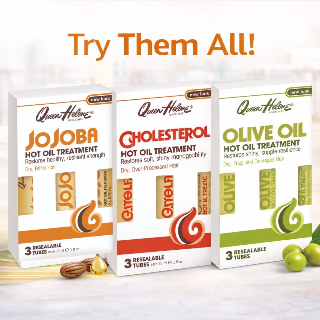 Queen Helene Cholesterol Hot Oil Treatment hair-tone-shine suggests improved gloss after use