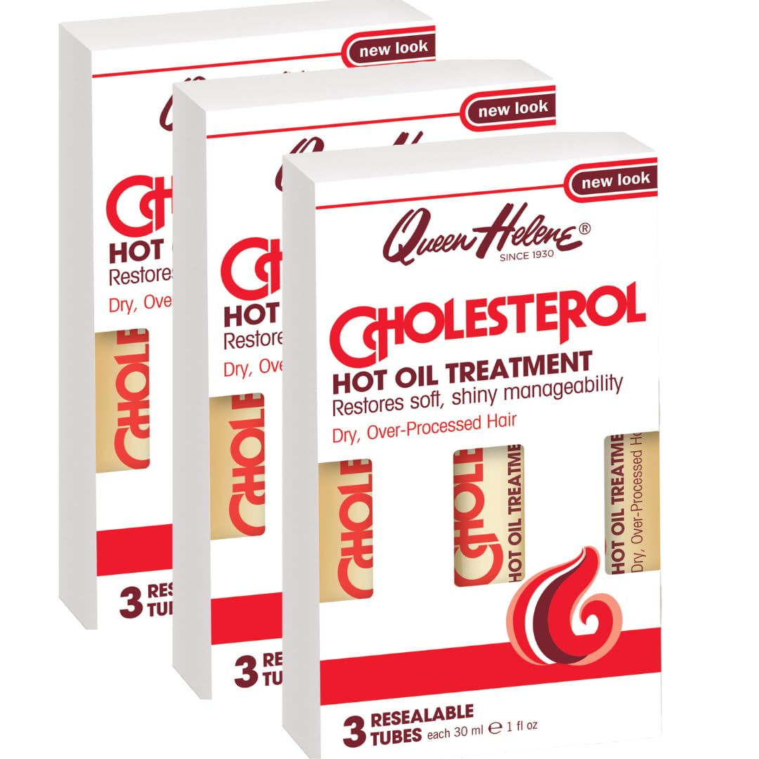 Queen Helene Cholesterol Hot Oil Treatment front view tubes deliver moisture to dry hair