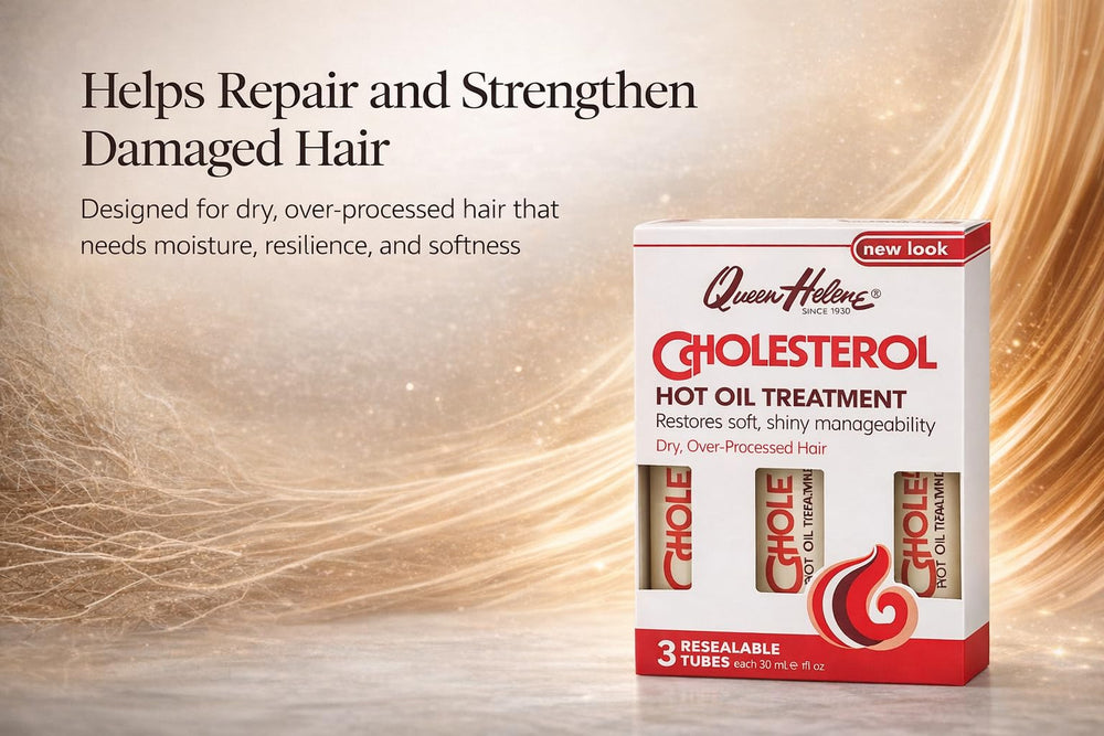 Queen Helene Cholesterol Hot Oil Treatment tubes-packaging highlights portability and simple storage