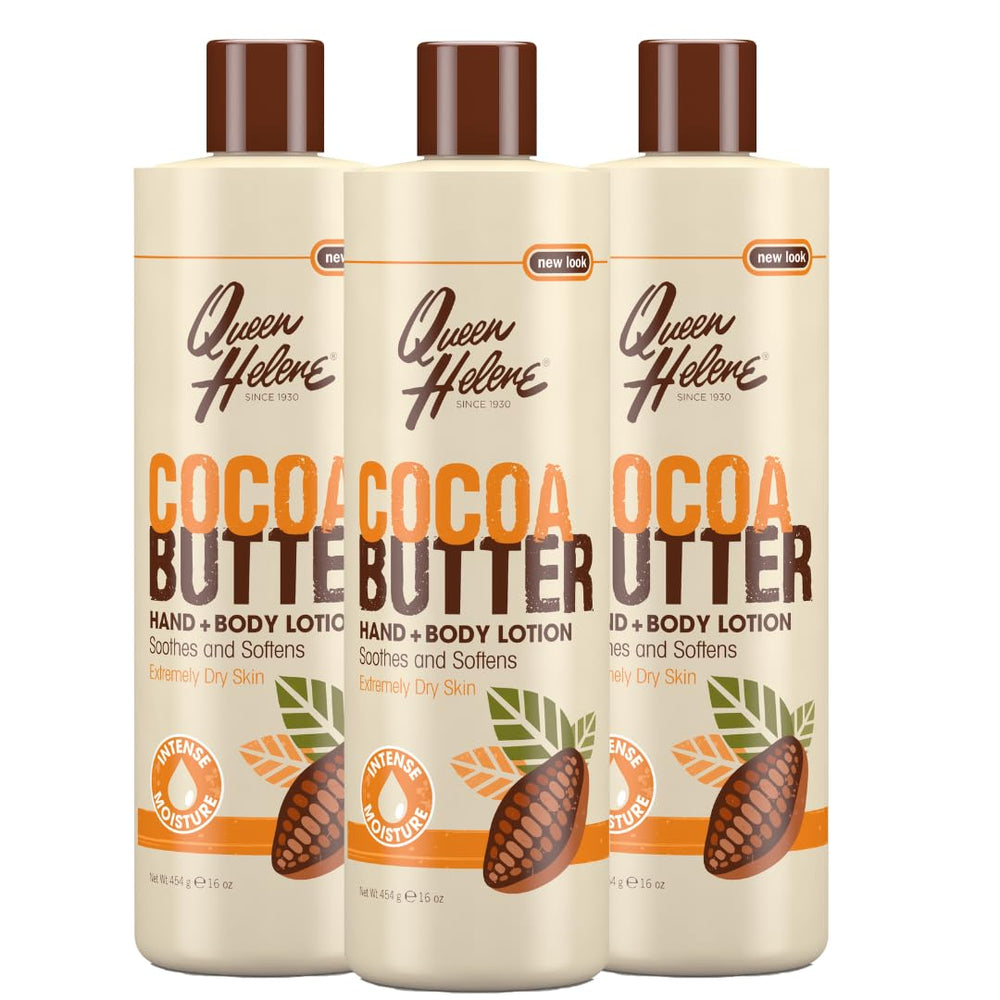 Queen Helene, lotion beurre de cacao pour mains et corps, hydration durable et douceur.