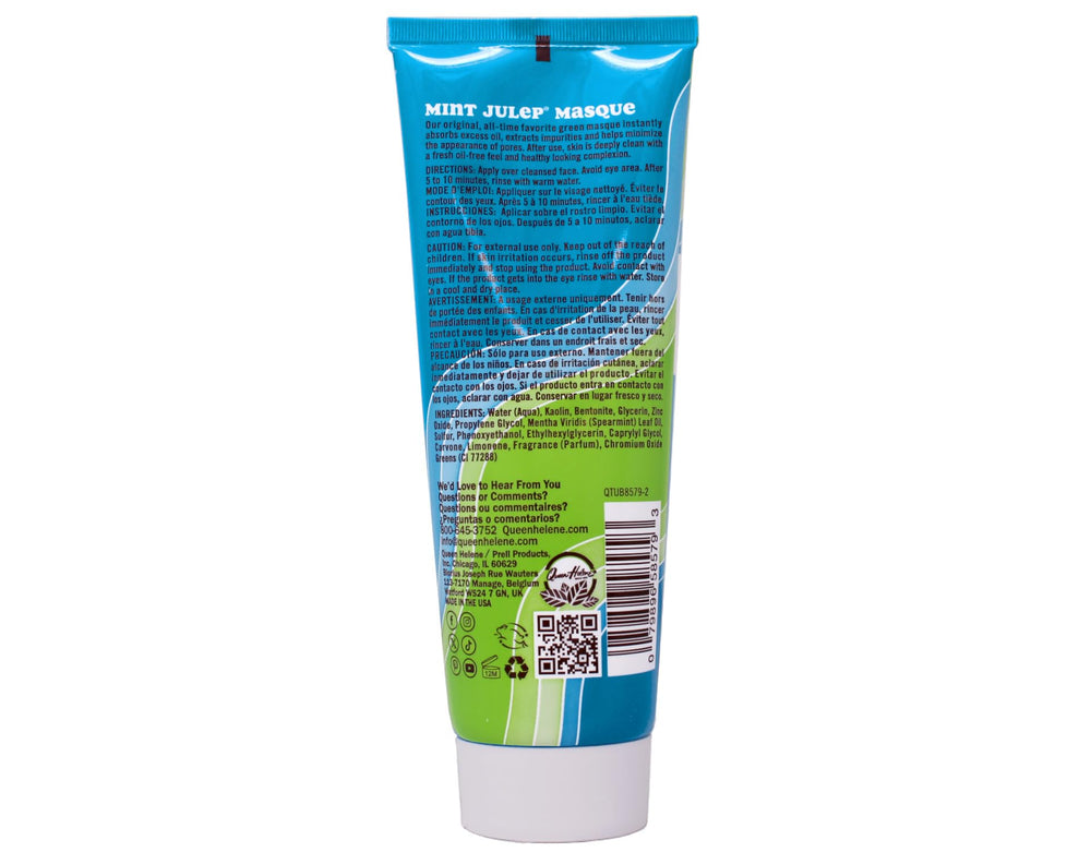 Texture verte purifiante du masque Menthe Julep sur la peau.