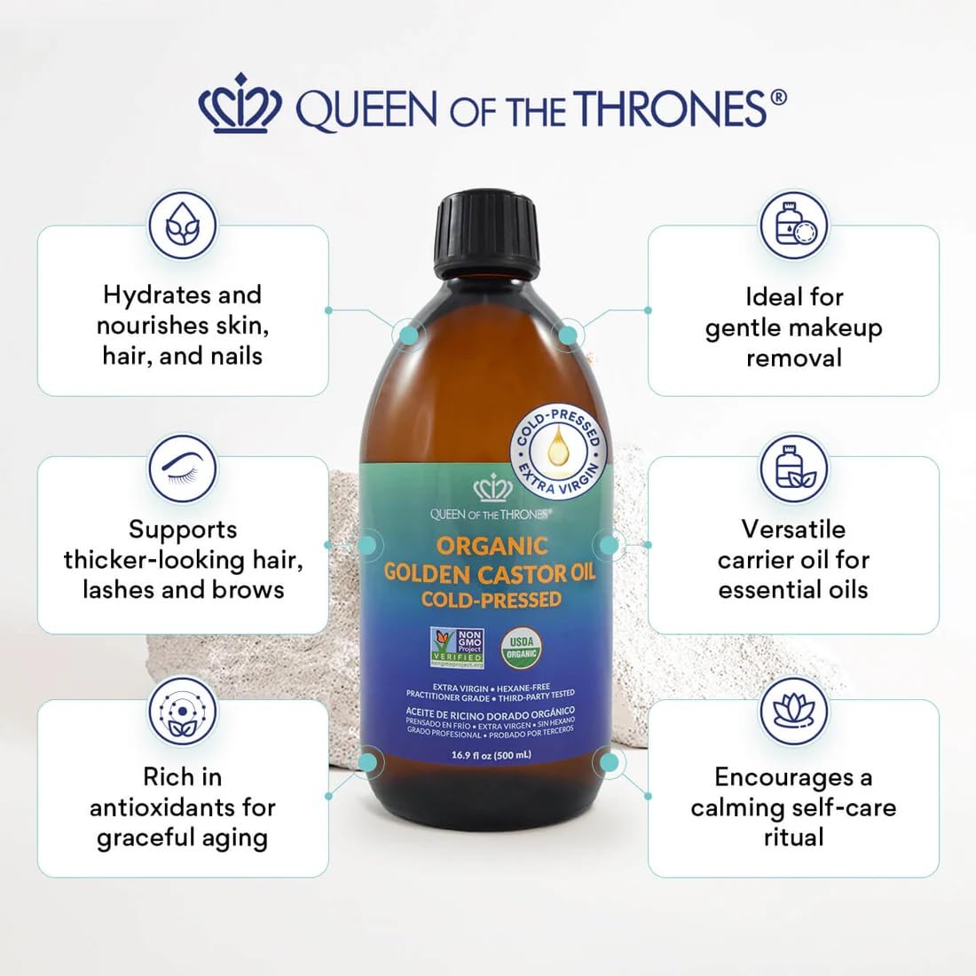 Queen of the Thrones - huile ricin doree démaquillant des yeux pour une peau douce.