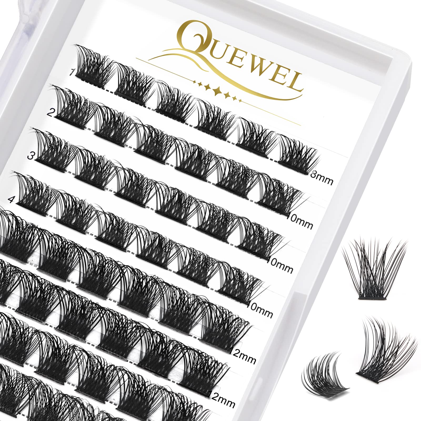QUEWEL cils cluster 72 pièces longueurs 8-16 mm pour look naturel