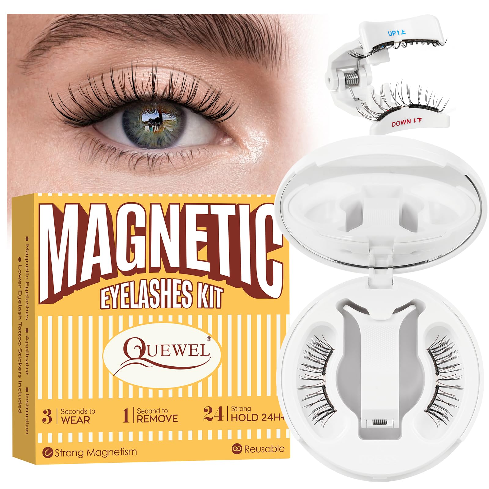 QUEWEL cils magnétiques avec applicateur offrent une pose rapide et confortable.
