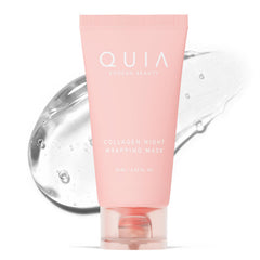 QUIA Beauty masque enveloppant au collagène, bouteille 75 ml, soin profond pour peau fraîche.
