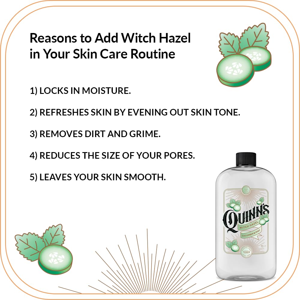 Quinn's hamamélis sans alcool, flacon pompe pratique pour routine rapide.
