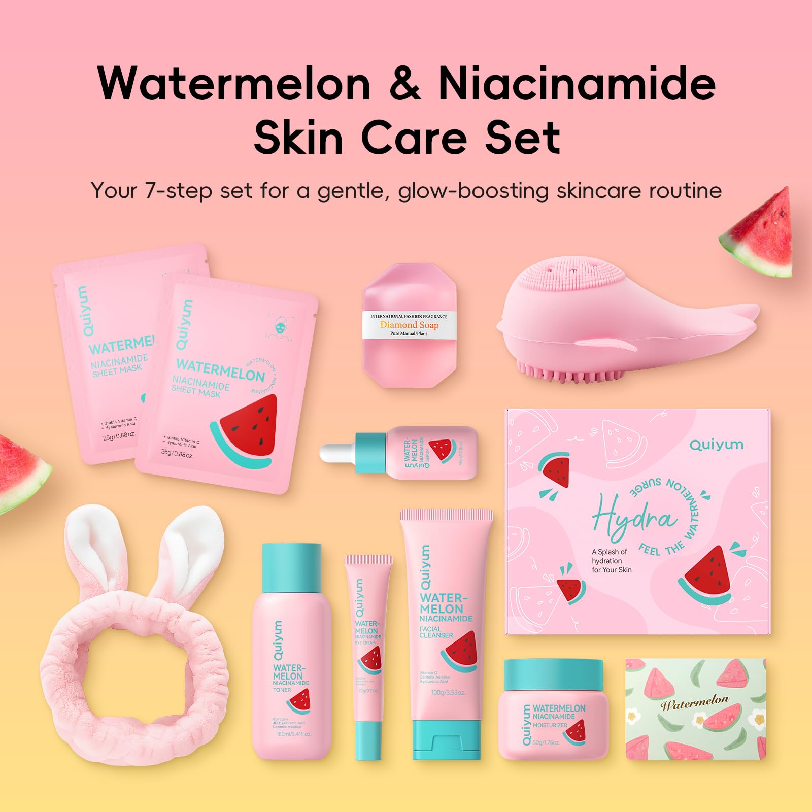 Nettoyant melon QUIYUM en flacon, purifie délicatement la peau.