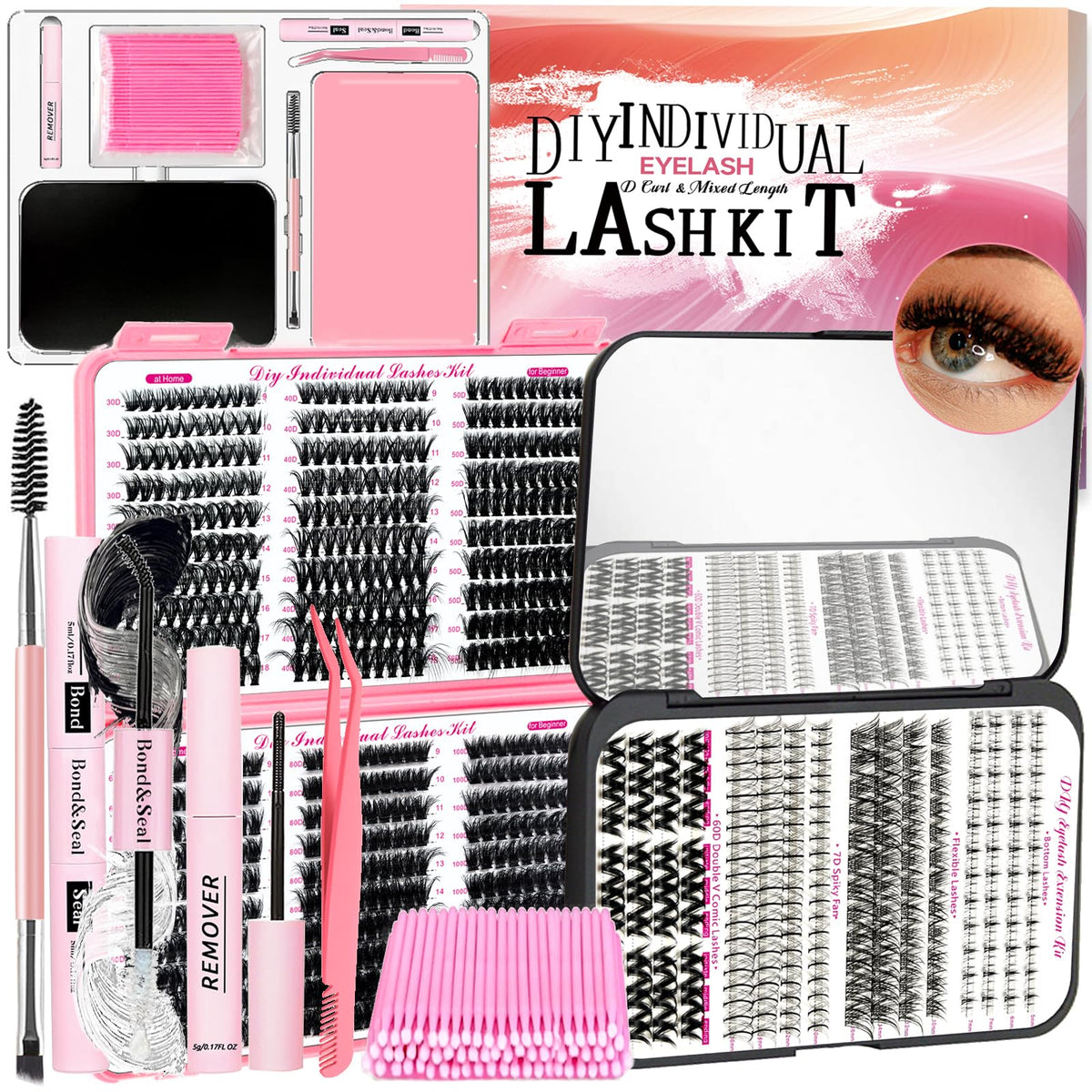 QUKLOGEN kit extension cils 802pcs, ensemble prêt à l’emploi pour extensions à domicile.