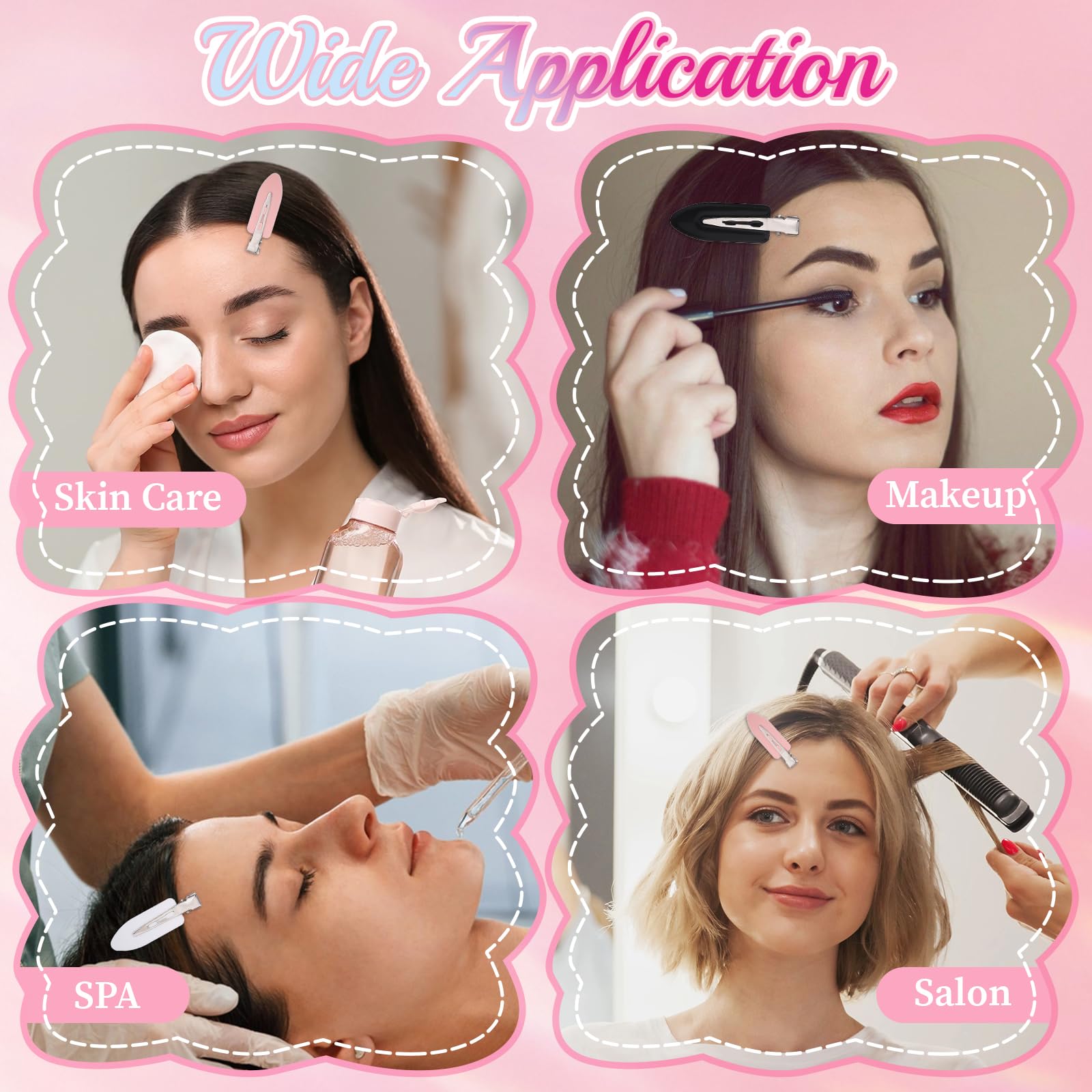 Qulkws clips-cheveux sans pli roses, parfait pour maquillage et coiffure rapide