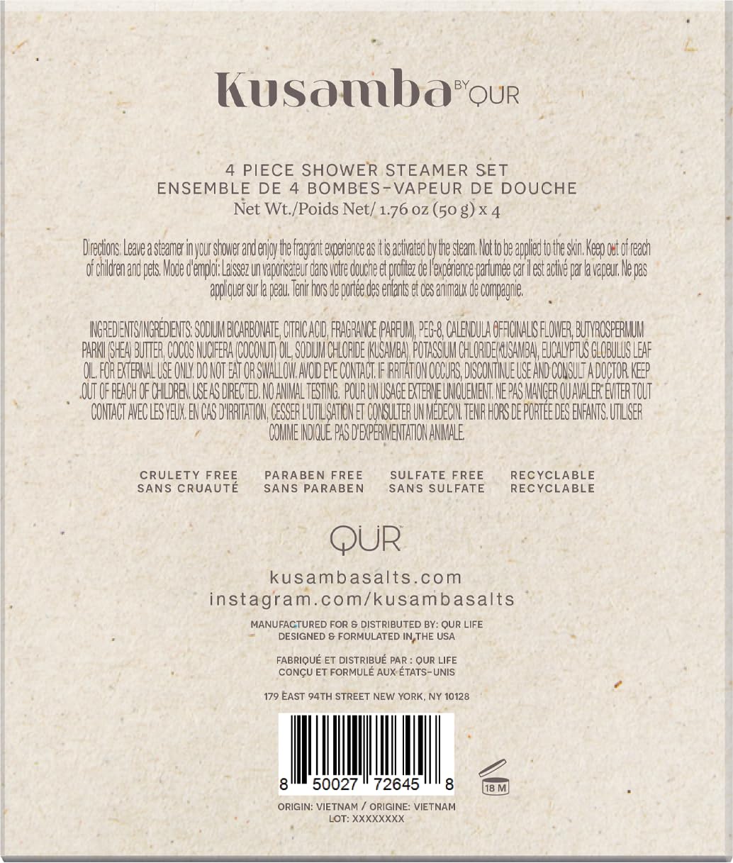 QUR emballage tablettes douche aromathérapie Kusamba prêt à offrir