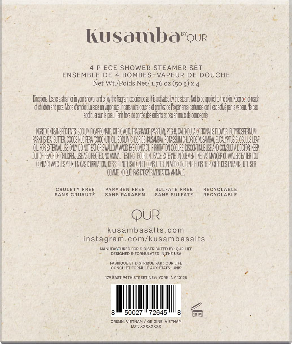 QUR emballage tablettes douche aromathérapie Kusamba prêt à offrir