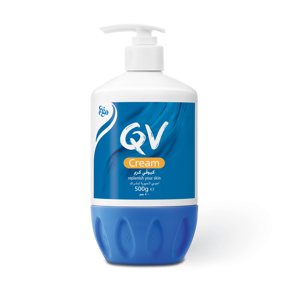 Crème QV avec pompe 500 g – hydratation durable pour peaux sèches.