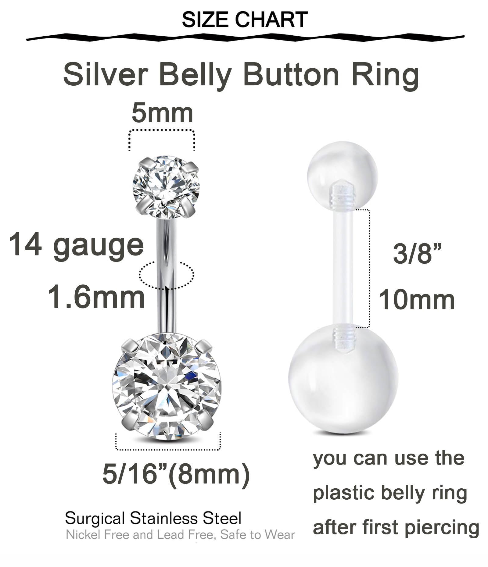 Anneau nombril QWALIT en acier inoxydable 14g, 10 mm avec billes 5 et 8 mm.