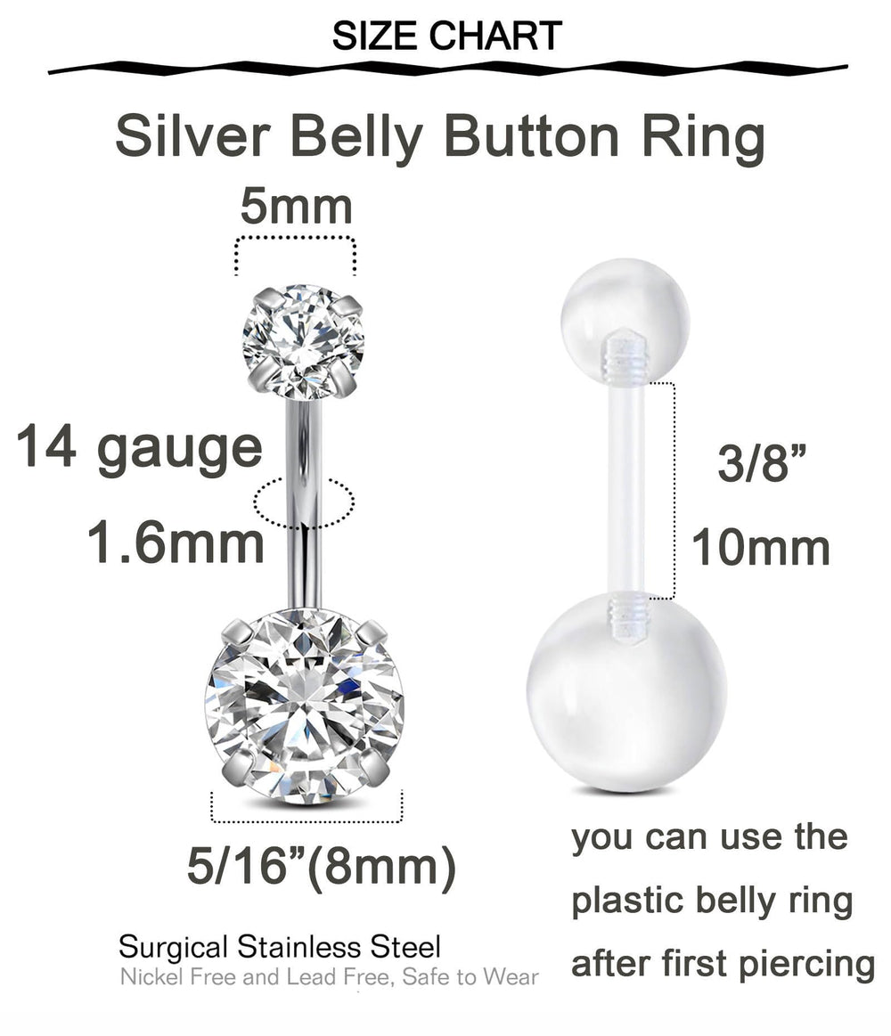 Anneau nombril QWALIT en acier inoxydable 14g, 10 mm avec billes 5 et 8 mm.