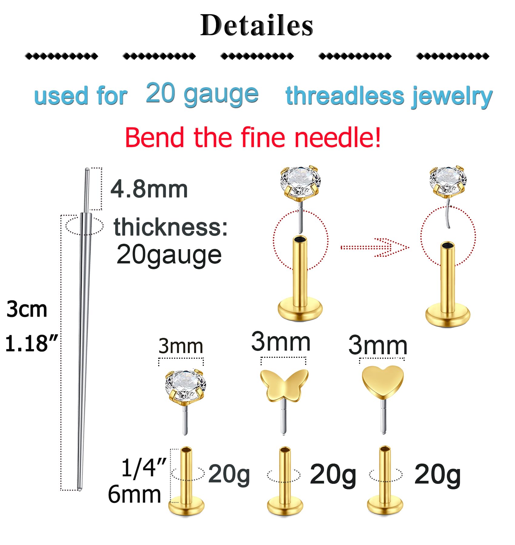 QWALIT anneaux piercing sans-fil x3: boucles lisses faciles à insérer